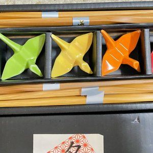 Happy Sales Sushi Set_5 Piece Crane Chopstick Set with Rests MC, Assorted